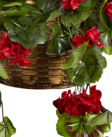 Nearly Natural Geranium Uv-Resistant Indoor/Outdoor Hanging Basket