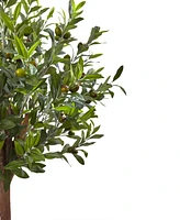 Nearly Natural 4.5' Olive Topiary Artificial Tree in European Barrel Planter