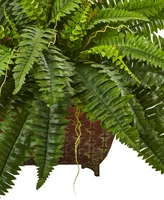 Nearly Natural Boston Fern Artificial Plant in Metal Planter