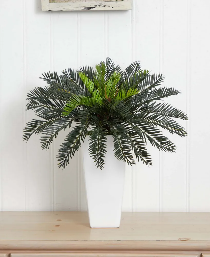 Nearly Natural Cycas Artificial Plant in White Planter