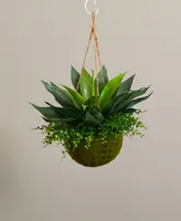 Nearly Natural Agave and Maiden Hair Artificial Plant in Hanging Basket (Indoor/Outdoor)