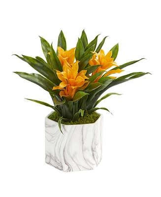 Nearly Natural Bromeliad Artificial Plant Marble Finished Vase