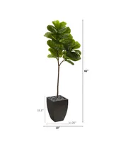 Nearly Natural 5.5ft. Fiddle Leaf Artificial Tree in Black Planter Real Touch