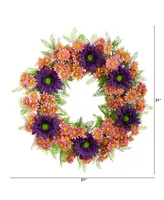 Mixed Daisy Artificial Wreath, 21"