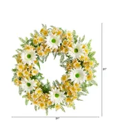 Mixed Daisy Artificial Wreath, 21"