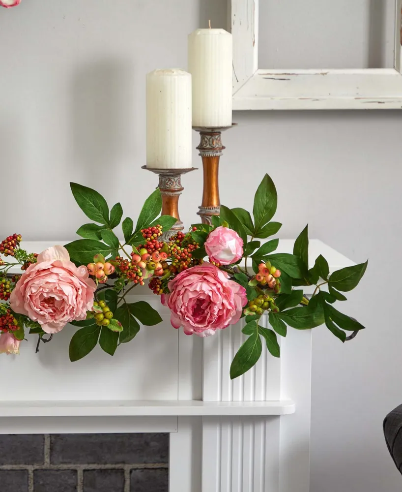 Nearly Natural 60" Mixed Peony and Berry Garland