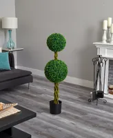 Nearly Natural 4' Boxwood Double Ball Artificial Topiary Tree w/Woven Trunk, Uv Resistant