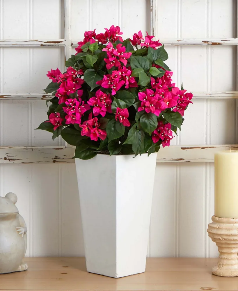 Nearly Natural Bougainvillea Artificial Plant in White Tower Planter