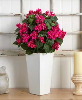 Nearly Natural Bougainvillea Artificial Plant in White Tower Planter