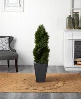 Nearly Natural 4' Cypress Double Spiral Topiary Artificial Tree in Slate Planter Uv Resistant