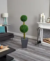 Nearly Natural 5' Double Ball Boxwood Topiary Artificial Tree in Slate Planter Uv Resistantr