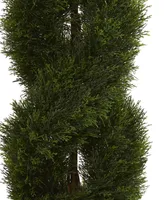 5' Double Pond Cypress Uv Resistant Indoor and Outdoor Artificial Spiral Topiary Tree in Urn