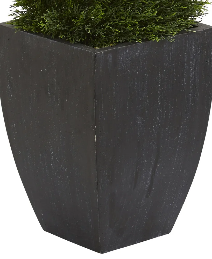 Nearly Natural 5' Double Pond Cypress Spiral Topiary Artificial Tree in Black Wash Planter Uv Resistant