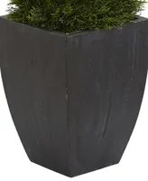 Nearly Natural 5' Double Pond Cypress Spiral Topiary Artificial Tree in Black Wash Planter Uv Resistant