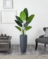 Nearly Natural 5.5' Traveler's Palm Artificial Tree in Gray Planter