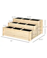 Outsunny 3 Tier Raised Garden Bed Elevated Planter Flower Box with 9 Grow Grids and Non-woven Fabric for Vegetables, Flower, Herb Outdoor Indoor Use