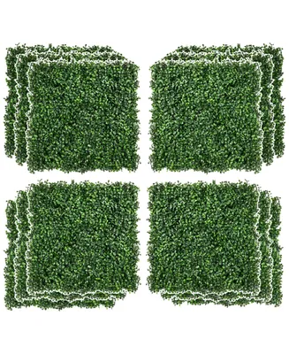 Outsunny 12 Pcs 20" x 20" Artificial Boxwood Panels Topiary Wall Greenery Backdrop, Privacy Hedge Screen Uv Protected 4Layer Roll Grass Panel Fence De