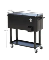 Outsunny 80 Qt Rolling Cooling Bins Ice Chest on Wheels Outdoor Stand Up Drink Cooler Cart for Party