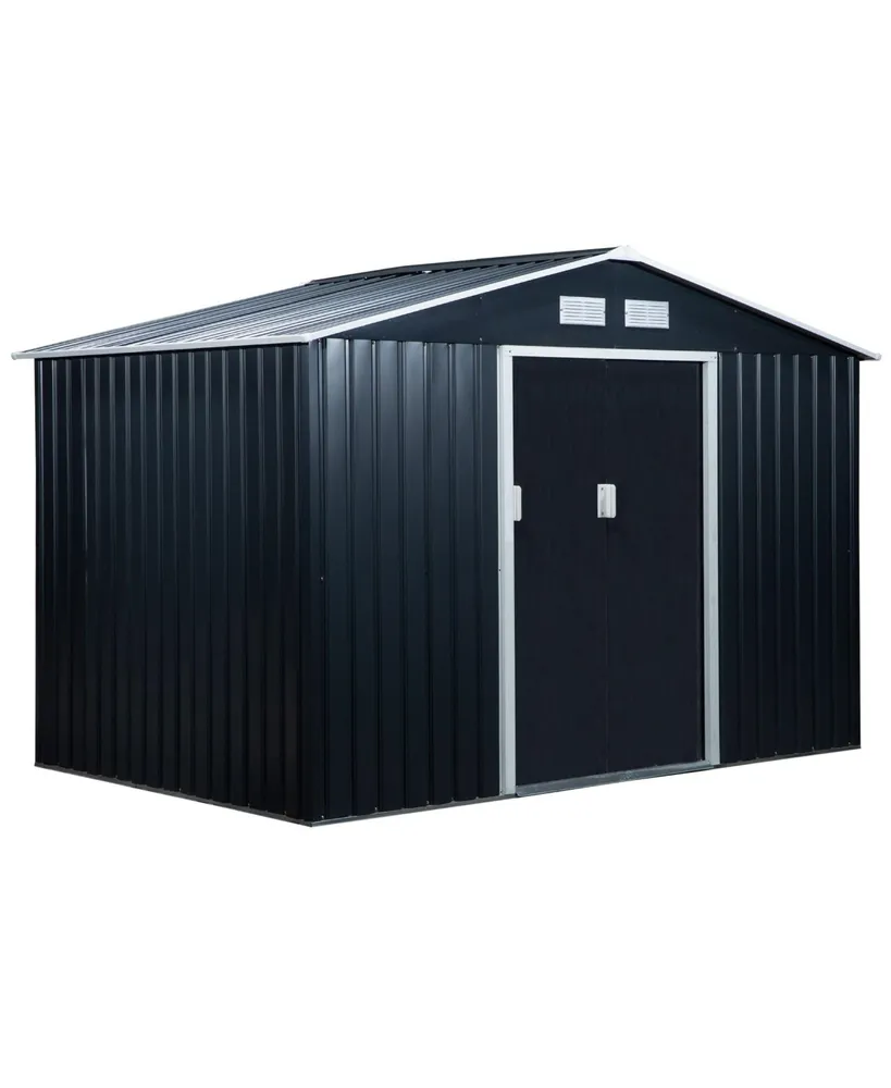 Outsunny 9' x 6' Metal Storage Shed Garden Tool House with Double Sliding Doors, 4 Air Vents for Backyard, Patio
