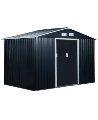 Outsunny 9' x 6' Storage Shed Garden Tool House w/ Vents Doors Dark