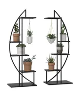 Outsunny 5 Tier Metal Plant Stand Half Moon Shape Ladder Flower Pot Holder Shelf for Indoor Outdoor Patio Lawn Garden Balcony Decor, 2 Pack