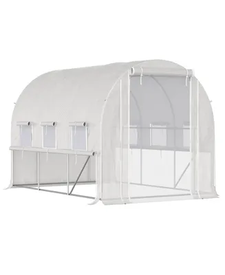 Outsunny 10' x 7' x 7' Walk-in Tunnel Greenhouse, Outdoor Plant Nursery with Anti-Tear Pe Cover, Zipper Doors and Mesh Windows, White