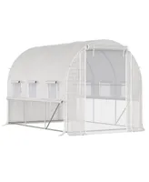 Outsunny 10' x 7' x 7' Walk-in Tunnel Greenhouse, Outdoor Plant Nursery with Anti-Tear Pe Cover, Zipper Doors and Mesh Windows, White