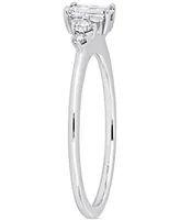 Diamond Emerald- & Round-Cut Three Stone Engagement Ring (1/2 ct. t.w.) 14k White Gold