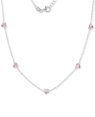 Cubic Zirconia Heart Station Collar Necklace, 16" + 2" extender