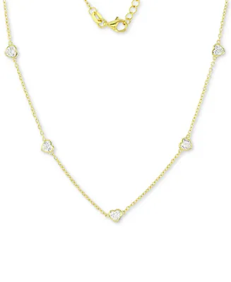 Cubic Zirconia Heart Station Collar Necklace, 16" + 2" extender
