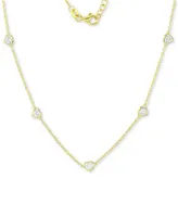 Cubic Zirconia Heart Station Collar Necklace, 16" + 2" extender