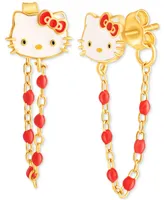 Enamel & Bead Chain Hello Kitty Front to Back Drop Earrings in 18k Gold-Plated Sterling Silver