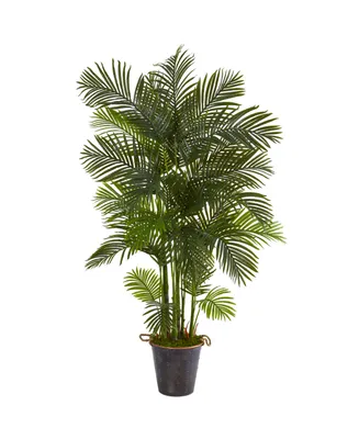 Nearly Natural 75in. Areca Palm Artificial Tree in Decorative Metal Pail with Rope
