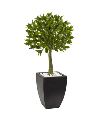 Nearly Natural 42" Bay Leaf Uv-Resistant Indoor/Outdoor Artificial Topiary in Black-Washed Planter