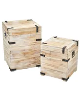 Nearly Natural Decorative White Wash Storage Boxes-Trunks with Metal Detail - Set of 2