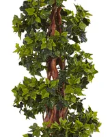 Nearly Natural 4' English Ivy Spiral Artificial Tree in Metal Planter, Uv Resistant