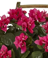 Nearly Natural Bougainvillea Flowering Artificial Plant in Rustic Wood Planter