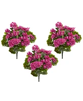 Nearly Natural Geranium Artificial Bush, Uv Resistant, Set of 3