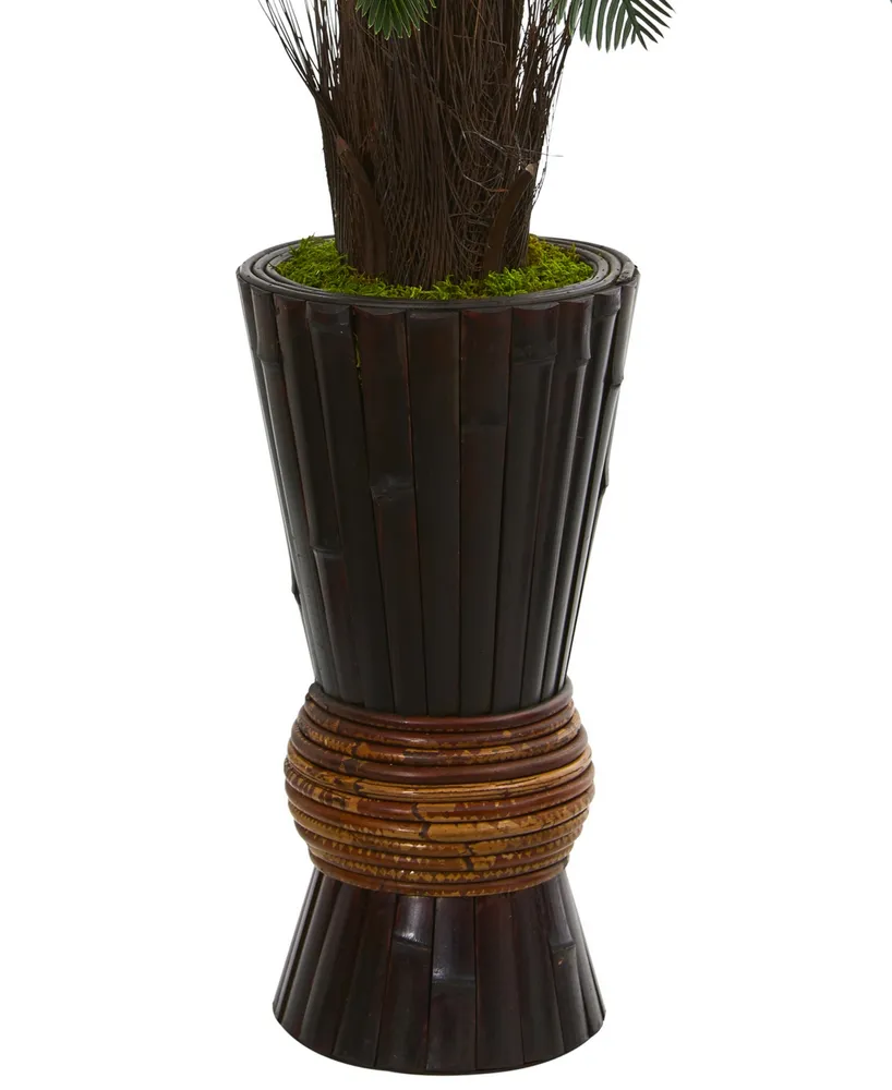 Nearly Natural 3.5' Cycas Artificial Tree in Bamboo Planter Uv Resistant