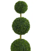 Nearly Natural 6' Boxwood Triple Ball Topiary Artificial Tree in Slate Planter Uv Resistant