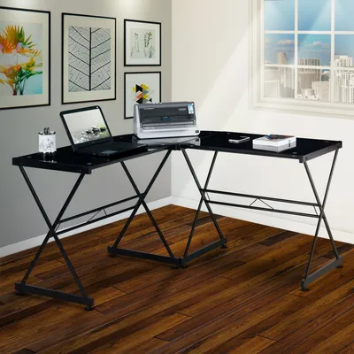 Simplie Fun L-Shaped Glass Computer Desk