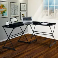 Simplie Fun L-Shaped Glass Computer Desk, Black