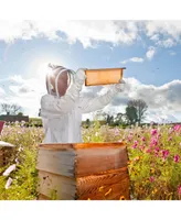 Outsunny Professional Beekeeping Suit for Men & Women, Cotton Beekeeper Outfit with Gloves, Ventilated Veil Hood, Jacket, Xxl, Cream White