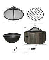 Outsunny Fire Pit with Spark Screen and Poker, 18" Wood-burning Bowl,