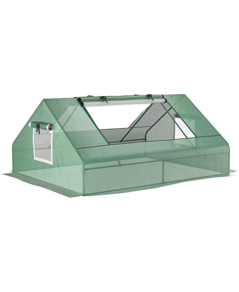 Outsunny 71" x 55" x 32" Mini Tunnel Greenhouse, Garden Planting Shed, Outdoor Flower Planter Warm House with Zipper Windows and Door, Green