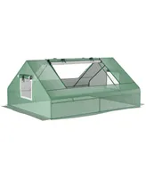 Outsunny 71" x 55" x 32" Mini Tunnel Greenhouse, Garden Planting Shed, Outdoor Flower Planter Warm House with Zipper Windows and Door, Green