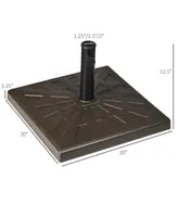 Outsunny 42lbs Resin Patio Umbrella Base, 20" Square Outdoor Umbrella Stand Holder for Parasol Poles 1.26", 1.5", and 1.9" Dia, Brown
