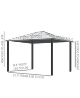 Outsunny 10' x 12' Hardtop Polycarbonate Gazebo Canopy, Aluminum Frame Pergola with Top Vent, Netting & Sidewalls for Garden, Patio, Khaki