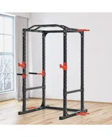 Soozier Adjustable Power Tower Dip Station Pull Up Bar Squat Rack Power Cage At Home Workout Equipment, Upper Body Strength Training Equipment