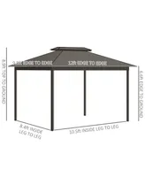 Outsunny 10x12 Hardtop Gazebo with Aluminum Frame, Permanent Metal Roof Gazebo Canopy w/ Curtains & Netting for Garden, Patio, Backyard, Grey